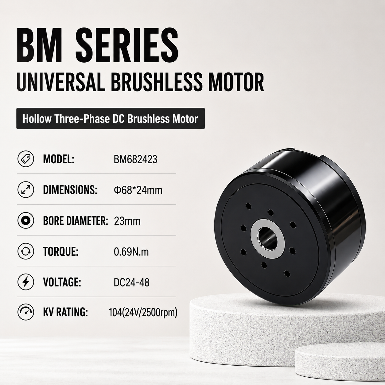 BM Series Hollow Shaft BLDC Motor Flat Outrunner Torque Motor for Robot Joint Gimbal AGV Robotics