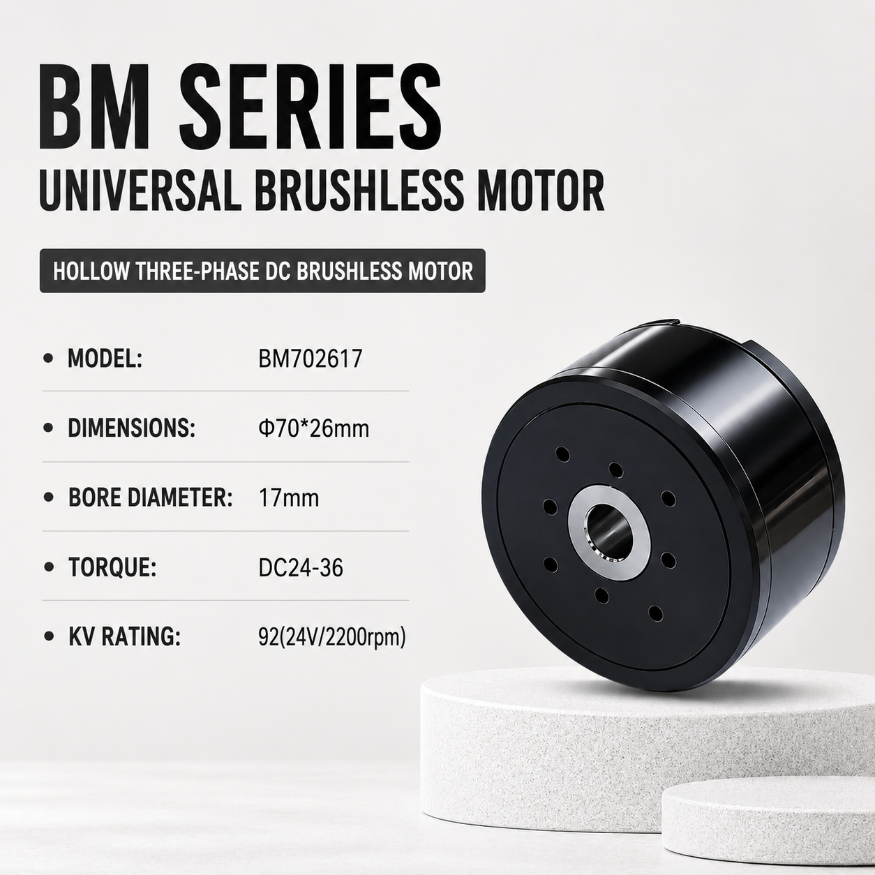 BM Series Hollow Shaft BLDC Motor Flat Outrunner Torque Motor for Robot Joint Gimbal AGV Robotics