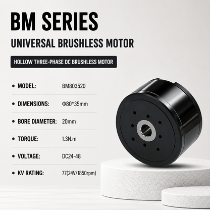BM Series Hollow Shaft BLDC Motor Flat Outrunner Torque Motor for Robot Joint Gimbal AGV Robotics