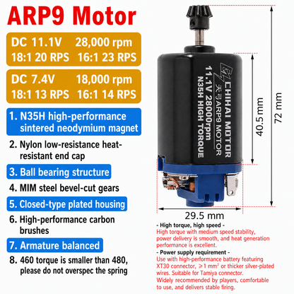 CHIHAI ARR9 460 Brushed High Torque Motor 11.1V 28000RPM N35H Steel Cut Gear Motor