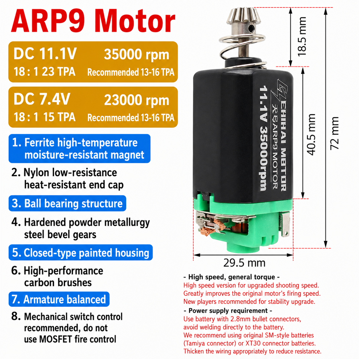 CHIHAI ARR9 460 Brushed High Torque Motor 11.1V 28000RPM N35H Steel Cut Gear Motor