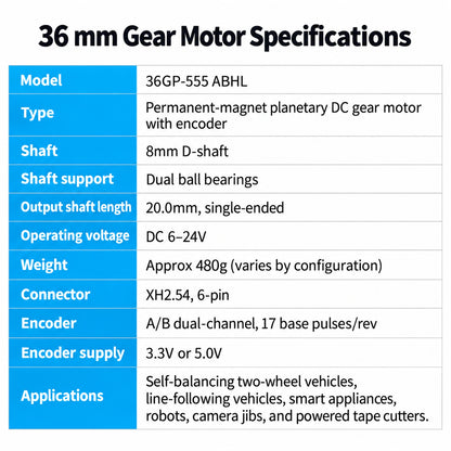 CHIHAI CHP-36GP-555 36mm Planetary Gear Motor with Hall Encoder 12V 24V