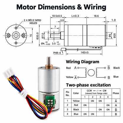 CHS-GM20-20BY 20mm Stepper Gear Motor 5V-12V 2-Phase 4-Wire Metal Gearbox