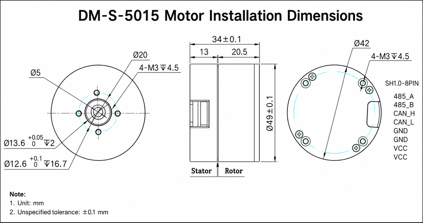 DM-S-5015 24V Brushless Servo Motor with Integrated FOC Driver for Robotics & Automation