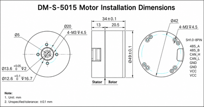 DM-S-5015 24V Brushless Servo Motor with Integrated FOC Driver for Robotics & Automation