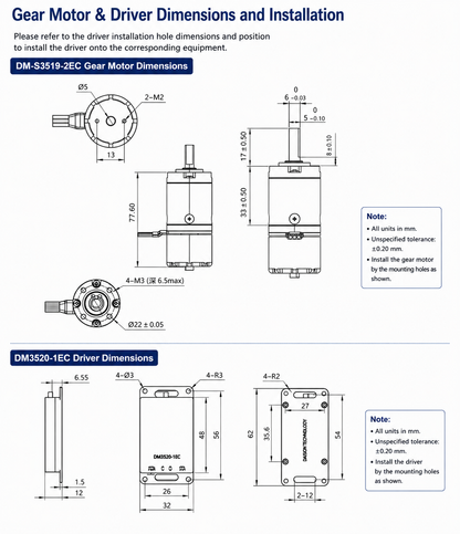 DAMIAO DM-S2325-1EC Integrated Planetary Brushless Servo Motor 1.35Nm CAN Bus FOC Gear Motor for AGV Robotics