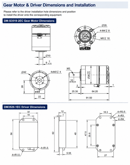 DAMIAO DM-S3519-1EC Integrated Planetary Brushless Servo Motor 3.5Nm CAN Bus FOC AGV Robot Gear Motor with Driver