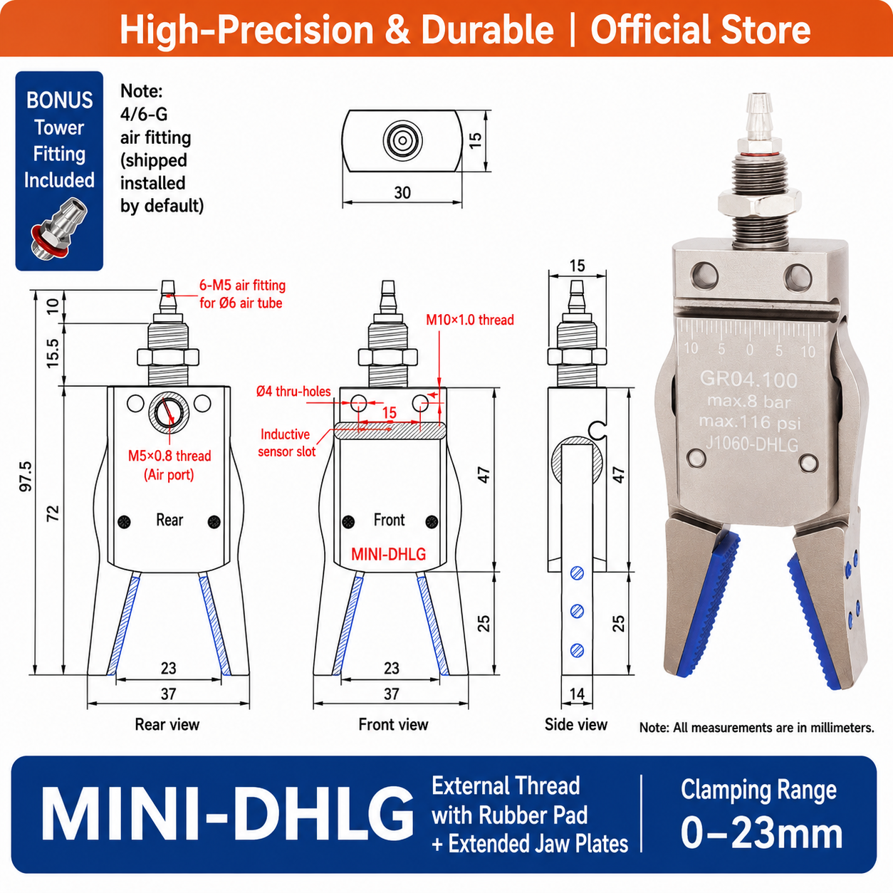 Mini Pneumatic Robotic Gripper – Industrial Mechanical Hand Clamp for Automation
