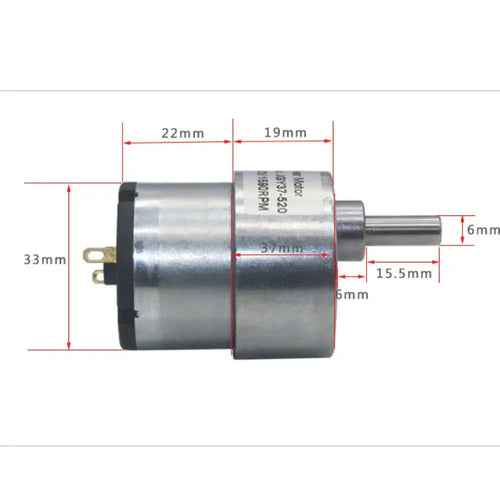6V 29RPM Brushed DC Gear Motor with 37mm Diameter Gearbox | High Torque, Low Noise DC Geared Motor
