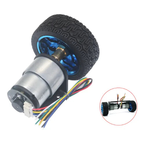 12V 37D Metal Gearmotor with 11PPR Encoder & 80D Wheel Kits – 960RPM High Precision DC Motor for Robotics and Automation