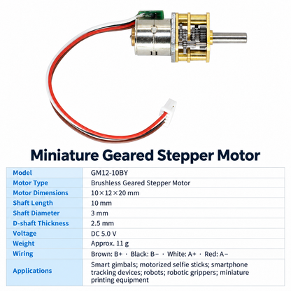 5V Micro Geared Stepper Motor with Metal Gears for Compact Robotics