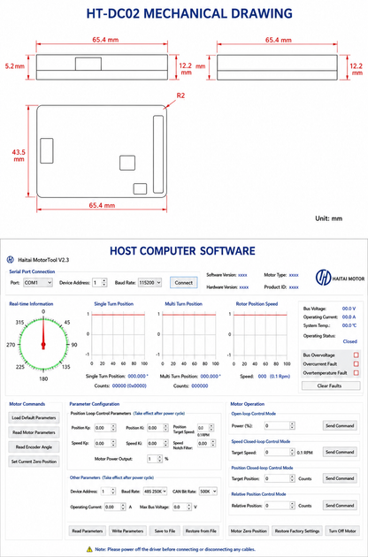 Brushless DC Servo Motor Driver HT-DC03 FOC Controller CAN RS485 12V-48V for BLDC Motors