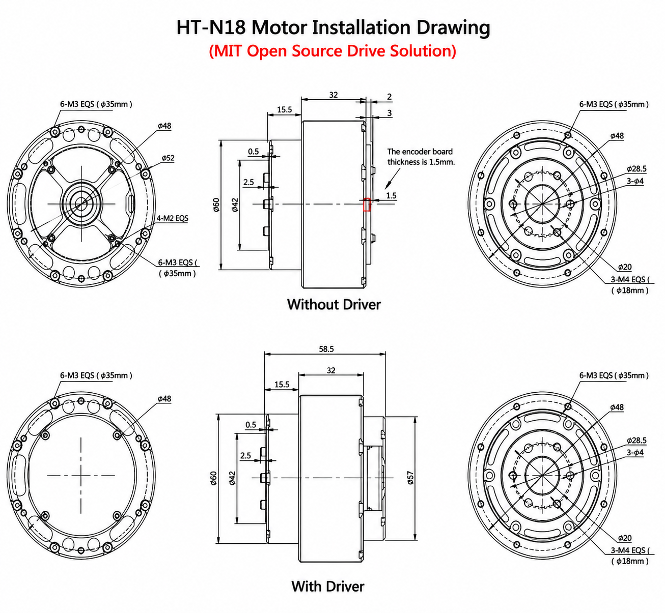 HT-N18 Integrated Servo Joint Motor 24V 18Nm Robot Actuator with Planetary Reducer CAN MIT Driver for Humanoid Robot AGV