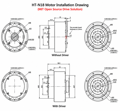 HT-N18 Integrated Servo Joint Motor 24V 18Nm Robot Actuator with Planetary Reducer CAN MIT Driver for Humanoid Robot AGV