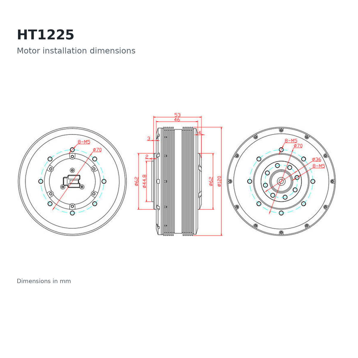 HAITAI HT1225 High Torque BLDC Gimbal Motor 36V 4N·m with Encoder for Camera Turntable