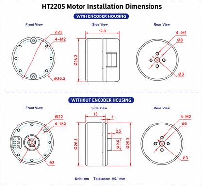 HT2205 Brushless Gimbal Motor 12V with AS5048A AS5047P AS5600 Encoder for FPV Camera Gimbal UAV Robotics