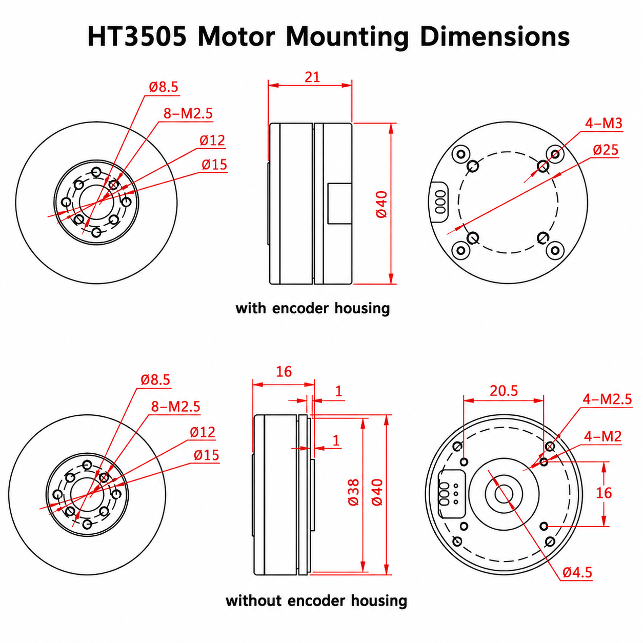 HT3505 Brushless Gimbal Motor with AS5600 Magnetic Encoder | Hollow Shaft BLDC Pan Tilt Motor 12V