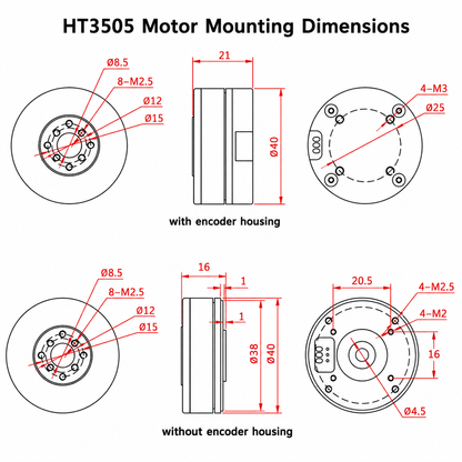HT3505 Brushless Gimbal Motor with AS5600 Magnetic Encoder | Hollow Shaft BLDC Pan Tilt Motor 12V