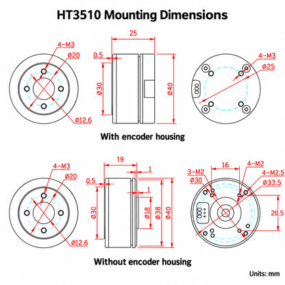 HT3510 24V Hollow Shaft BLDC Gimbal Motor with Encoder for Camera Gimbal