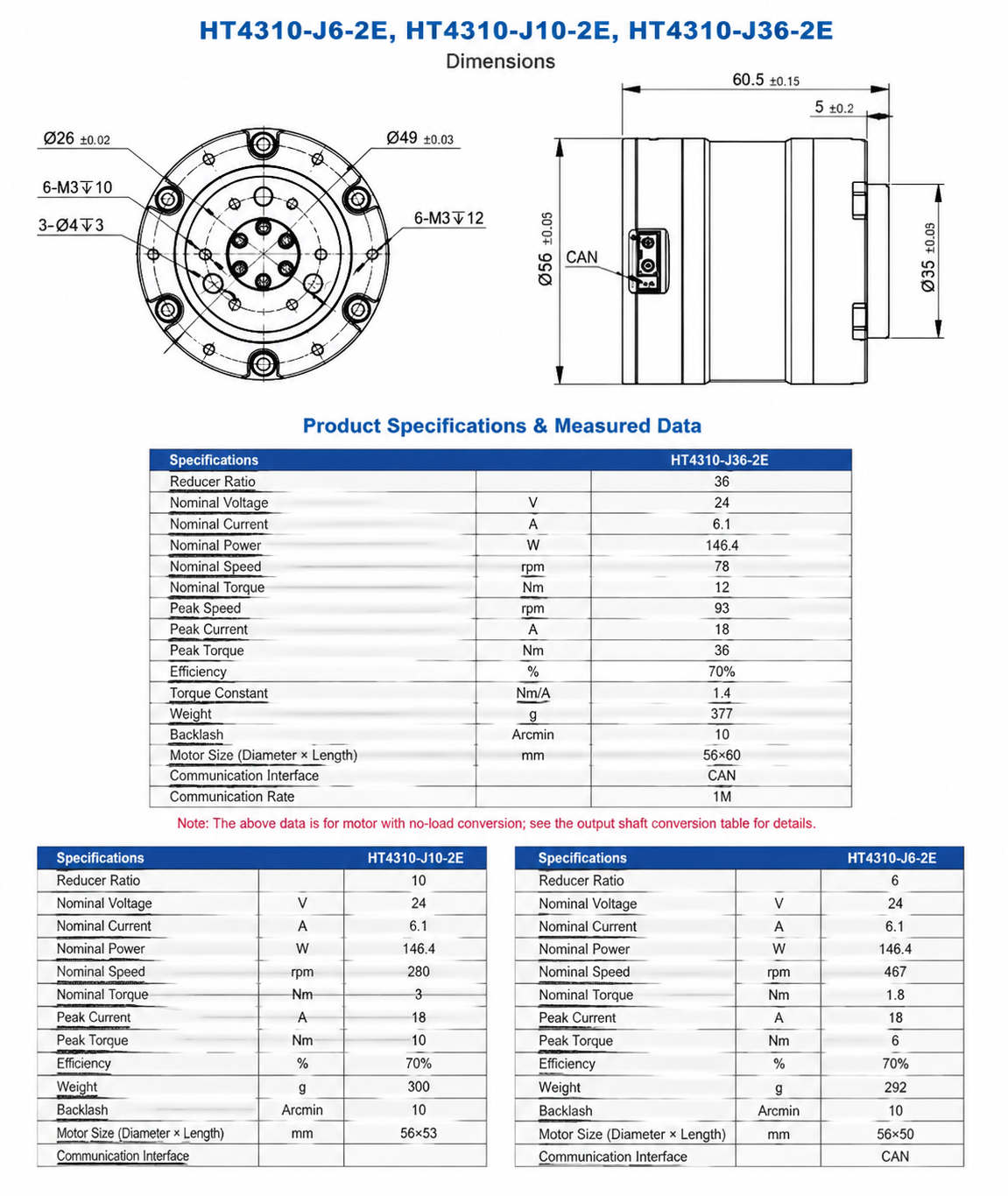 HT4310-J36-2E Robot Servo Motor 24V CAN Bus Joint Actuator for Humanoid Robot Arm