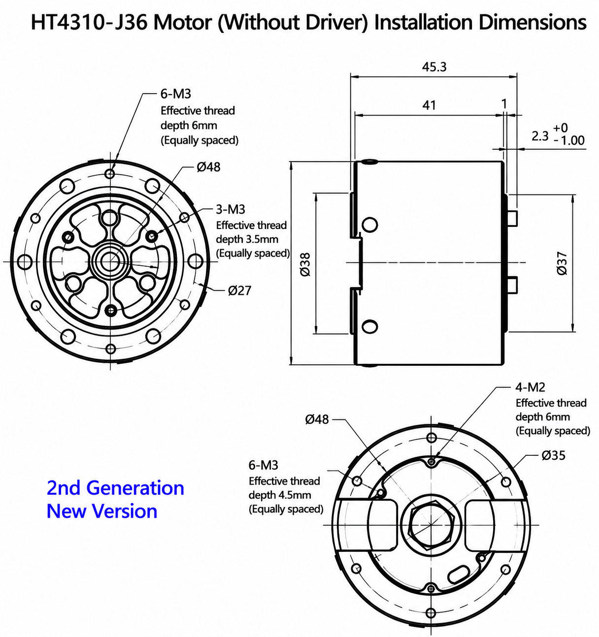 HT4310-J36 Servo Motor with Planetary Gearbox 24V 6.24Nm Robotic Joint Motor
