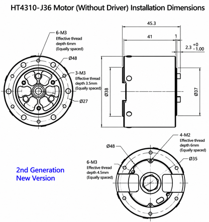 HT4310-J36 Servo Motor with Planetary Gearbox 24V 6.24Nm Robotic Joint Motor