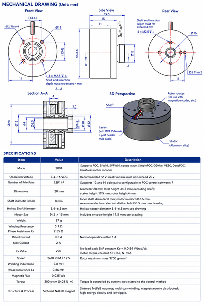 HT4310 Direct Drive BLDC Gimbal Motor with AS5600 AS5048A AS5047P Encoder for SimpleFOC ODrive Robotics