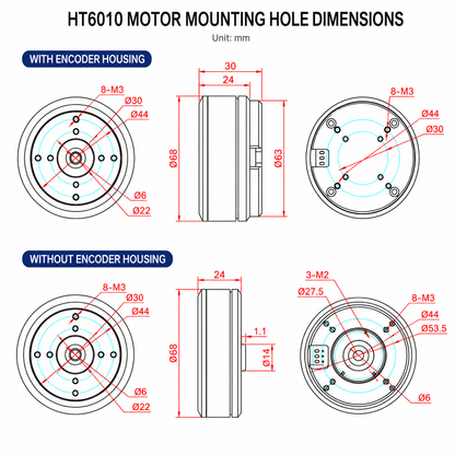 HT6010 Brushless Gimbal Motor with AS5048A Magnetic Encoder | High Torque Flat BLDC Servo Motor