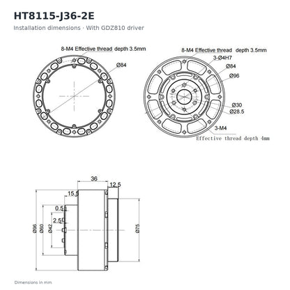 HAITAI HT8115-J36-2E Robot Joint Actuator 36:1 CAN RS485 Servo Motor
