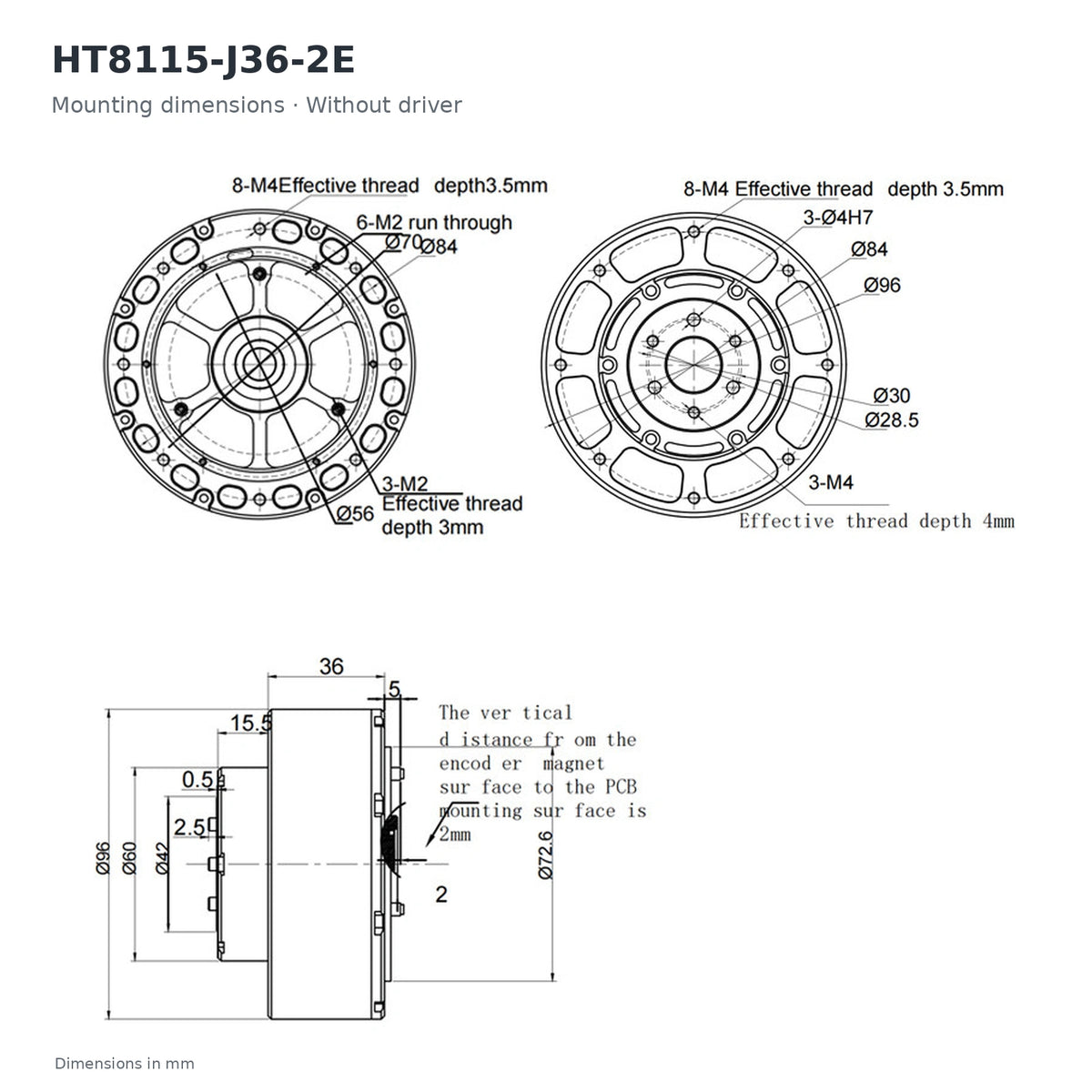 HAITAI HT8115-J36-2E Robot Joint Actuator 36:1 CAN RS485 Servo Motor