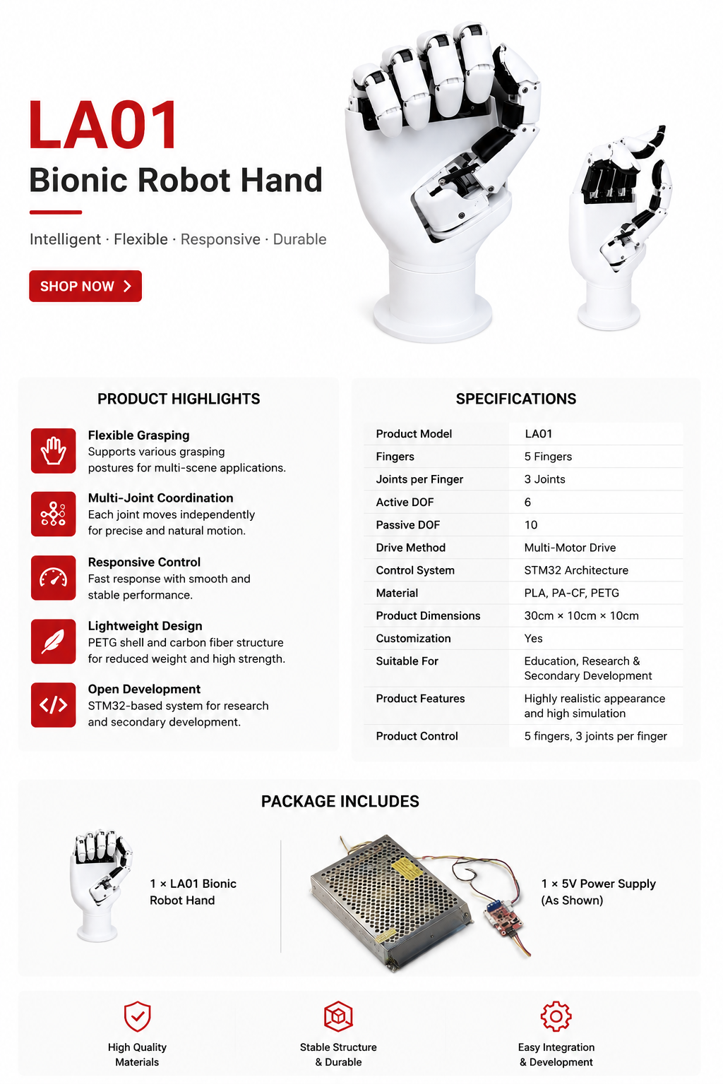 LA01 Bionic Robot Hand – Intelligent Dexterous Robotic Hand for Education & Research