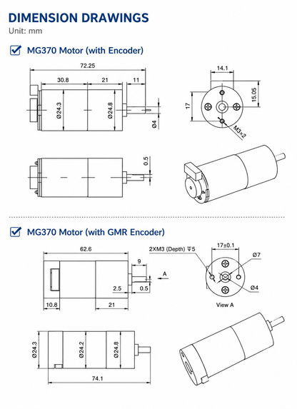MG370 12V Encoder DC Gear Motor High Torque Metal Gearbox Motor with Hall / GMR Encoder for Robot Car AGV