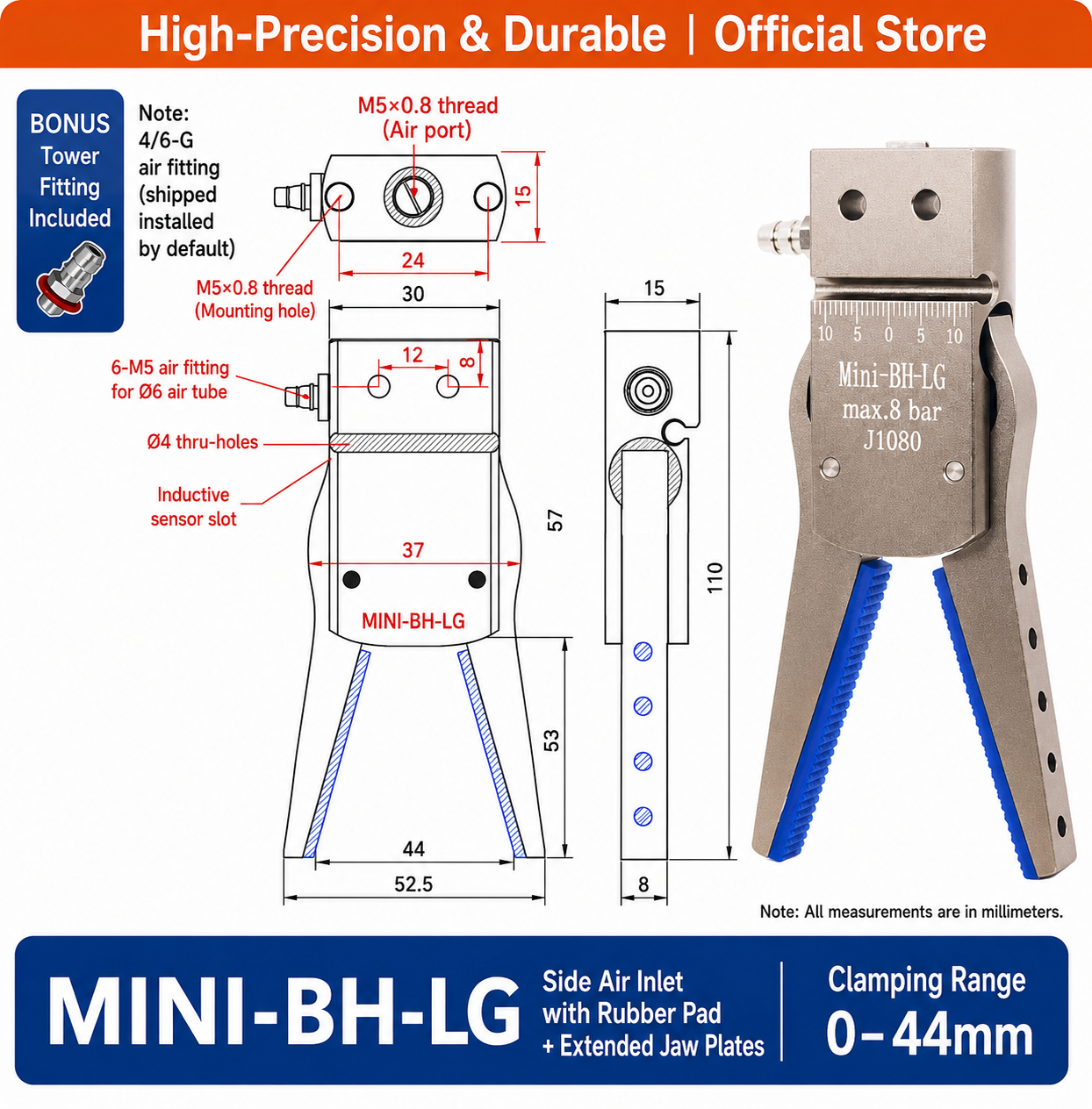 Mini Pneumatic Robotic Gripper – Industrial Mechanical Hand Clamp for Automation