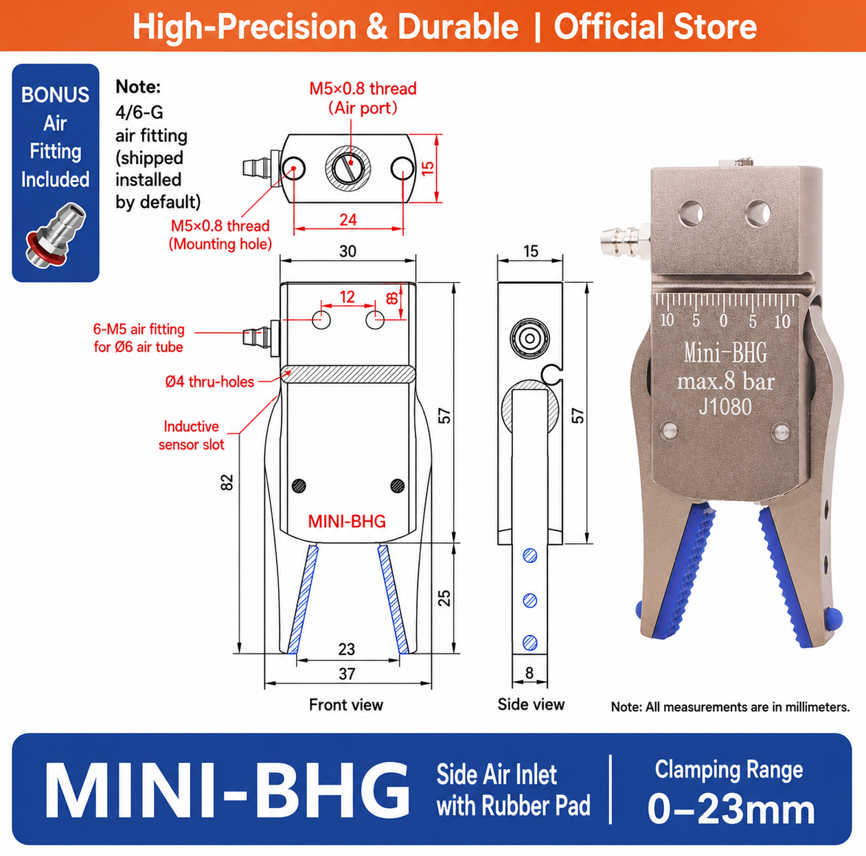 Mini Pneumatic Robotic Gripper – Industrial Mechanical Hand Clamp for Automation