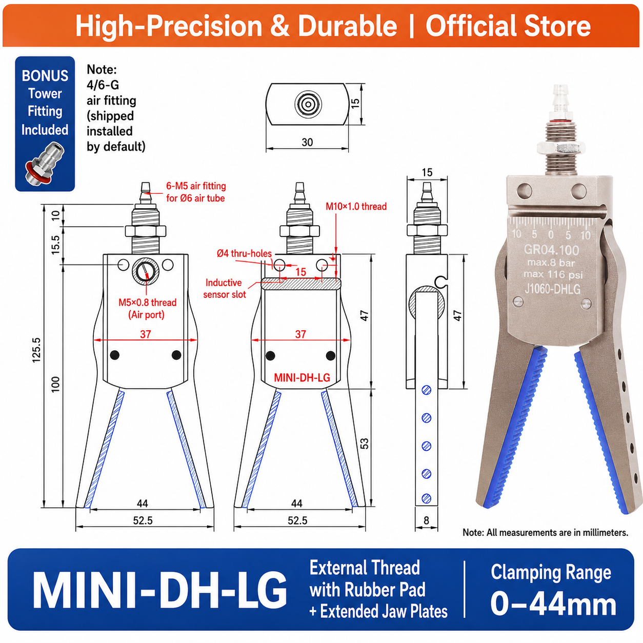 Mini Pneumatic Robotic Gripper – Industrial Mechanical Hand Clamp for Automation