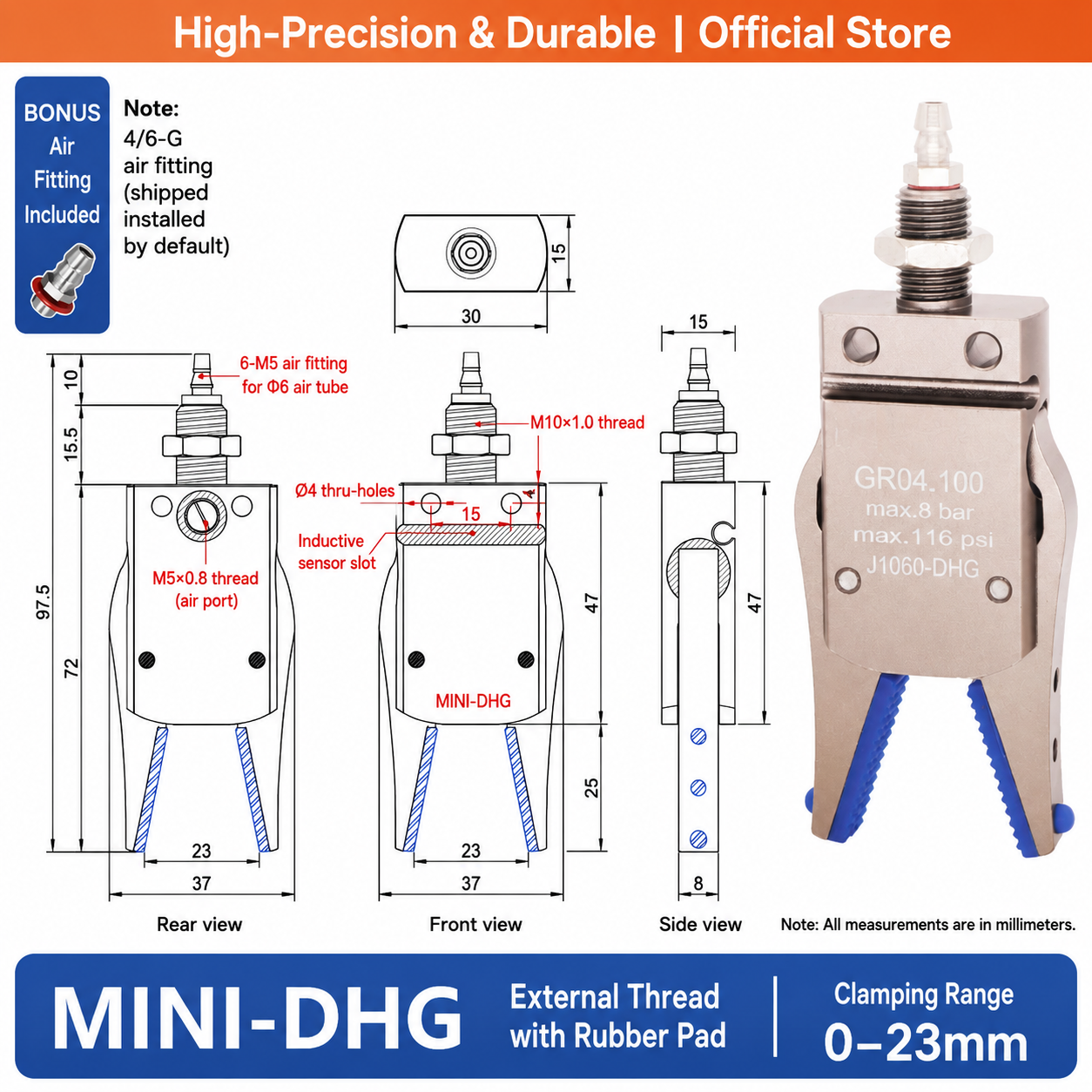 Mini Pneumatic Robotic Gripper – Industrial Mechanical Hand Clamp for Automation
