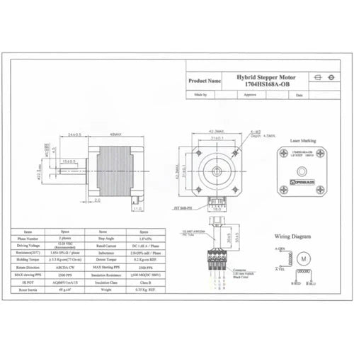 OpenBuilds NEMA 17 Bipolar Stepper Motor 76 oz-in | High Precision CNC Stepper Motor