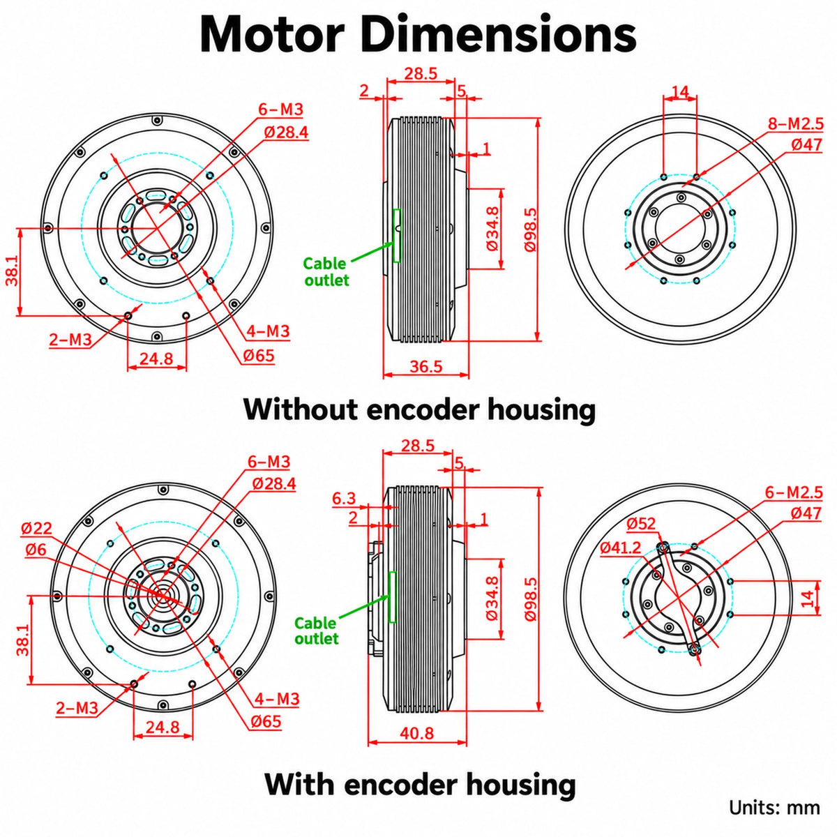 PM100 24V High Torque Gimbal BLDC Motor with Encoder for Robot Joints