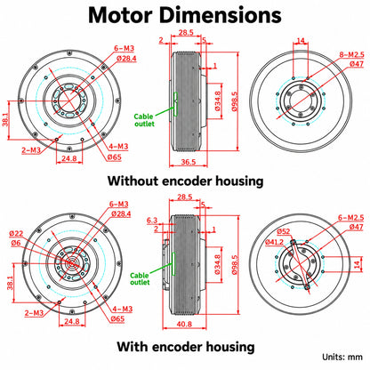 PM100 24V High Torque Gimbal BLDC Motor with Encoder for Robot Joints