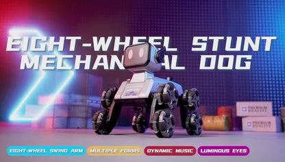 Eight-Wheeled Remote Control Stunt Mechanical Dog w/ 2.4GHz Dual-Mode, LED Lights, Music & Mecanum Wheels – Intelligent Robot Toy for Kids