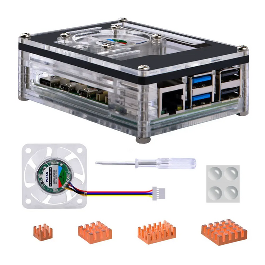 9-Layer Acrylic Case with Fan & Heatsink for Raspberry Pi 5 – Clear Protective Enclosure