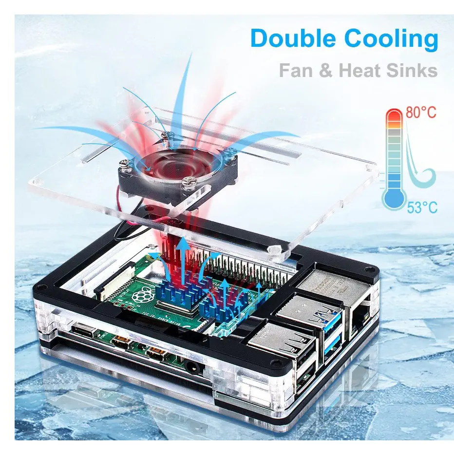 9-Layer Acrylic Case with Fan & Heatsink for Raspberry Pi 5 – Clear Protective Enclosure