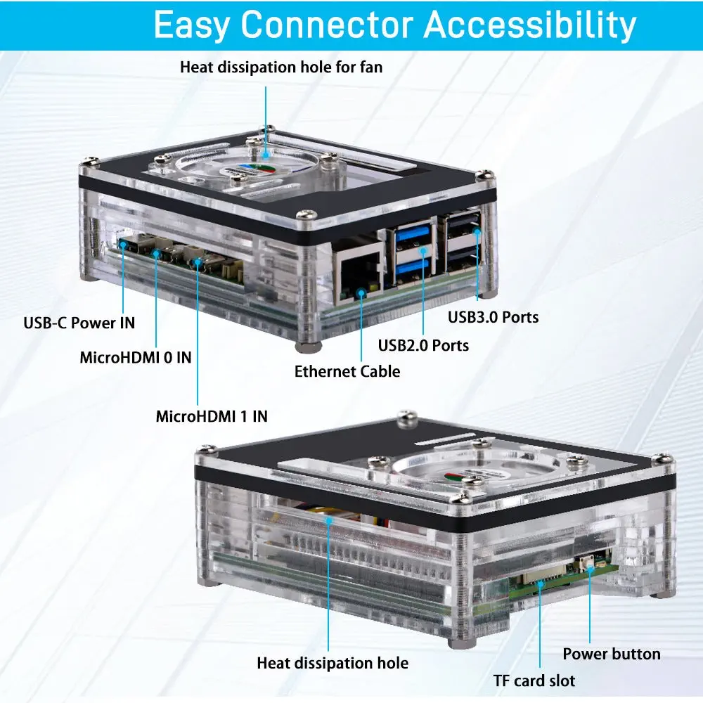 9-Layer Acrylic Case with Fan & Heatsink for Raspberry Pi 5 – Clear Protective Enclosure