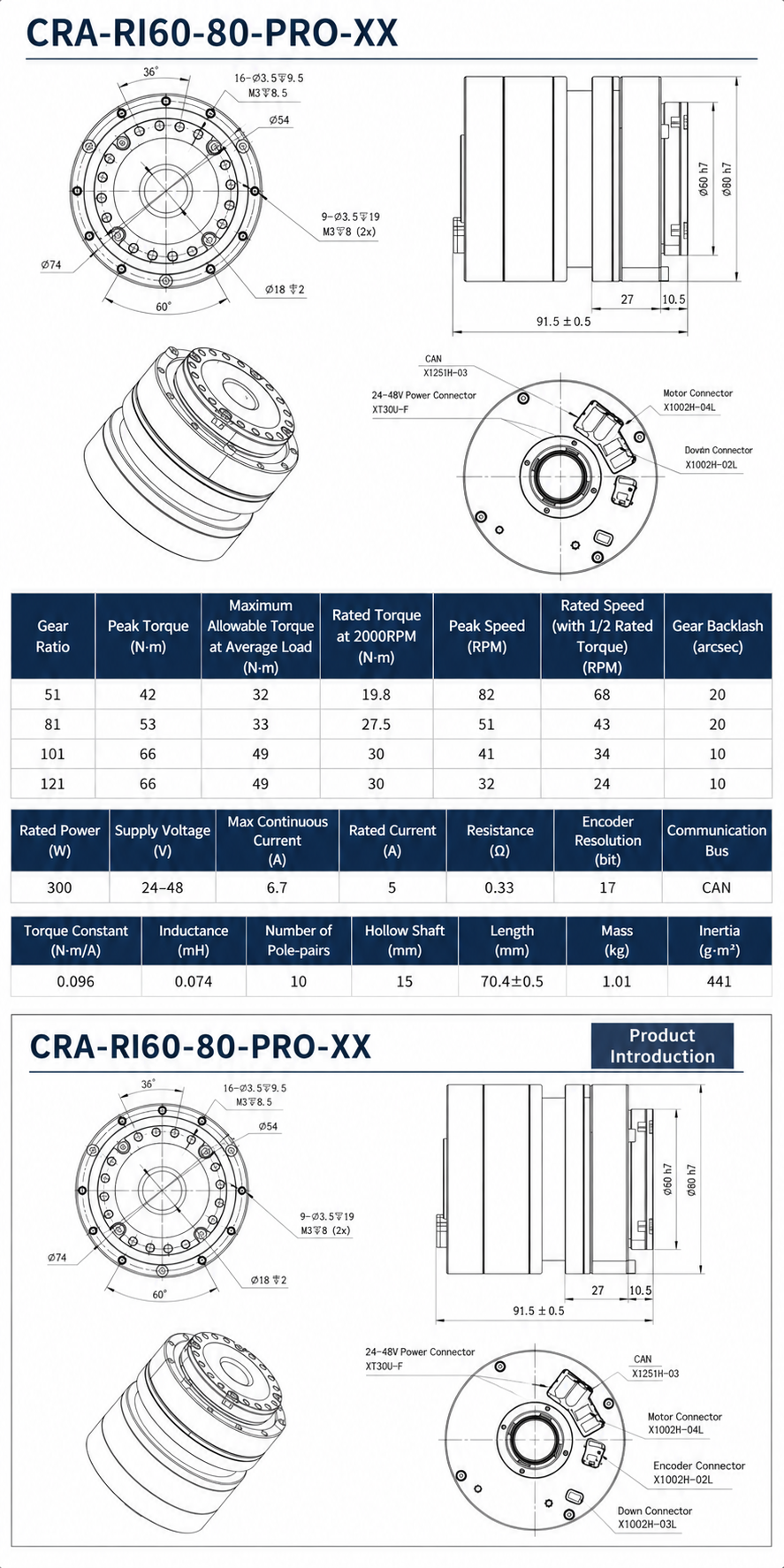 Hollow Shaft Harmonic Drive Robot Joint Actuator RI60-80