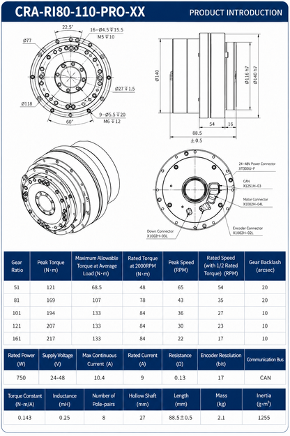 Hollow Shaft Harmonic Drive Robot Joint Actuator RI80-110