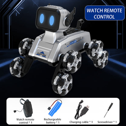 Eight-Wheeled Remote Control Stunt Mechanical Dog w/ 2.4GHz Dual-Mode, LED Lights, Music & Mecanum Wheels – Intelligent Robot Toy for Kids