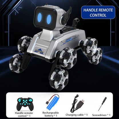 Eight-Wheeled Remote Control Stunt Mechanical Dog w/ 2.4GHz Dual-Mode, LED Lights, Music & Mecanum Wheels – Intelligent Robot Toy for Kids