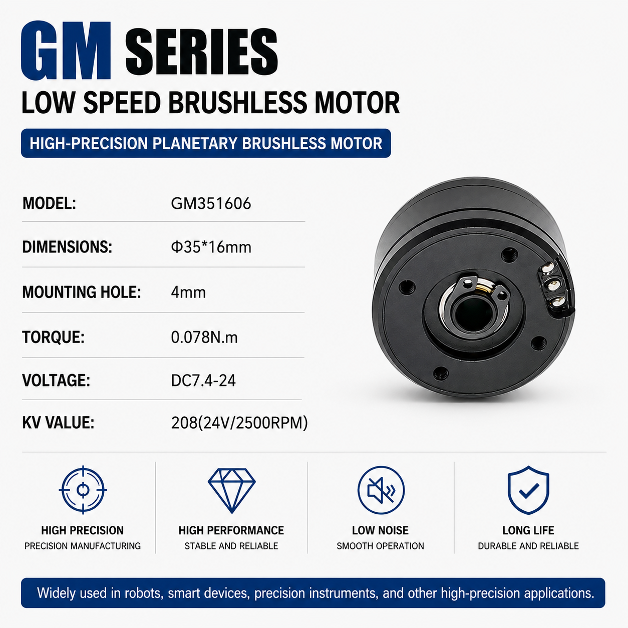 GM Series Hollow Shaft Brushless DC Gimbal Motor Low Speed High Torque Outer Rotor Motor for Robotic Arm Joint
