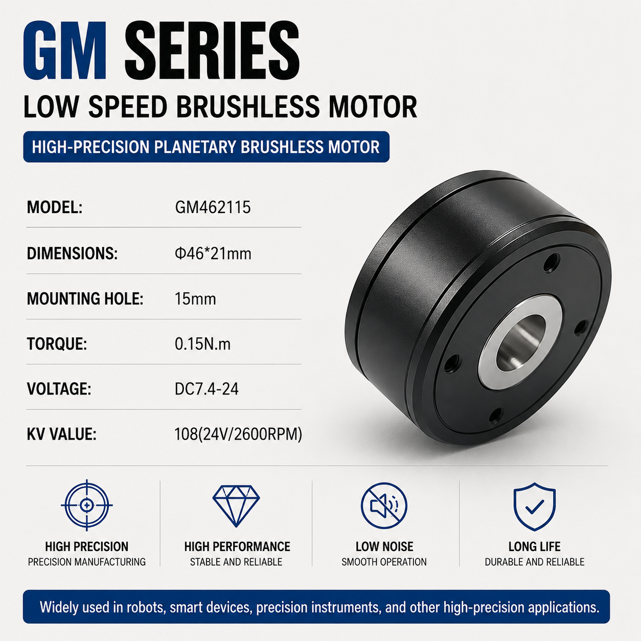 GM Series Hollow Shaft Brushless DC Gimbal Motor Low Speed High Torque Outer Rotor Motor for Robotic Arm Joint