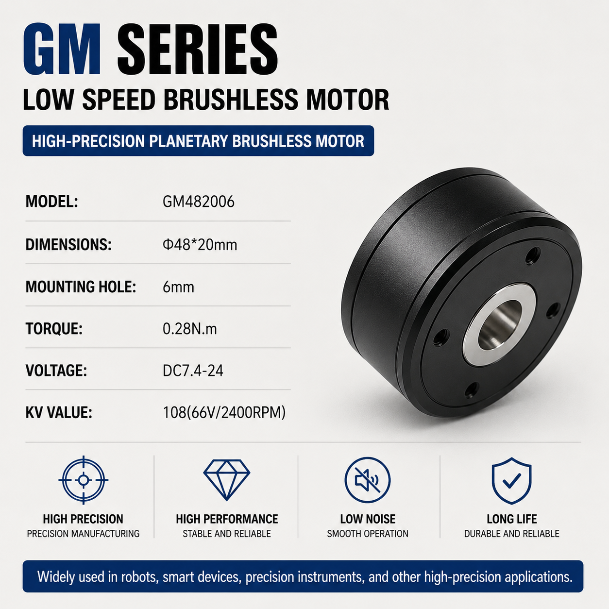 GM Series Hollow Shaft Brushless DC Gimbal Motor Low Speed High Torque Outer Rotor Motor for Robotic Arm Joint